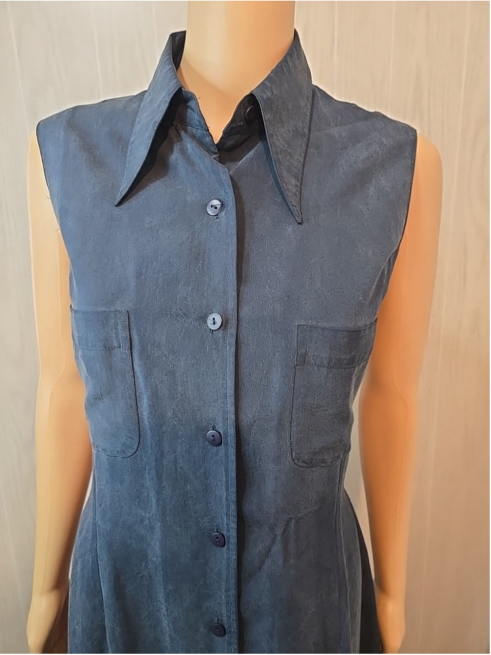 Ann Taylor Size 8 Slate Blue 100% Silk Maxi Shirtdress Vintage Quiet Luxury - Picture 4 of 7